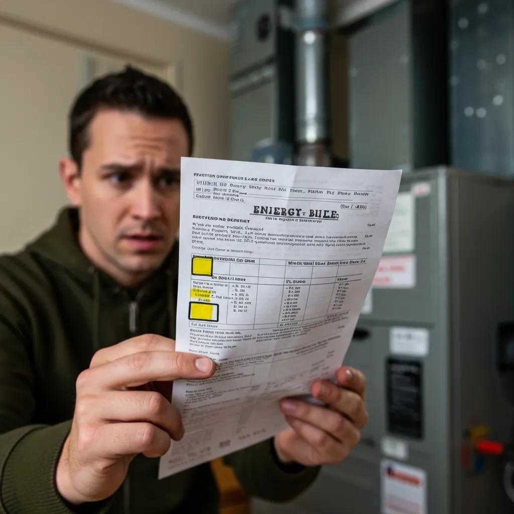 Homeowner reviewing high energy bills, illustrating the link to furnace efficiency issues